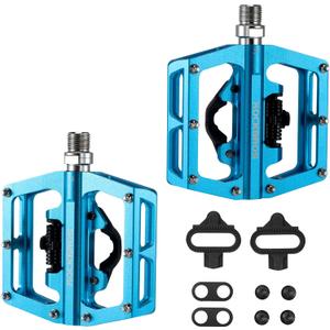 ROCKBROS MTB Mountain Bike Pedals Compatible with SPD Mountain Bike Dual Function Sealed Clipless Aluminum Bicycle Flat Platform 9/16" Pedals with Cleats for Road, MTB, Mountain Bikes