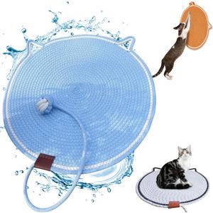 Cat Scratcher Mat, Natural Cotton Rope Cat Scratch Pad, 19.7 Round Horizontal Floor Cat Scratching Pads for Indoor Cats Grinding Claws Nails,Cat Furniture Protector (Blue with Ball)