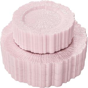 SUT 60PCS Pink Plastic Plates, Pink Disposable Plates include 10 inch Pink Dinner Plates and 7 inch Pink Dessert Plates, Plates Disposable Heavy Duty. Plastic Plates For Party/Birthday