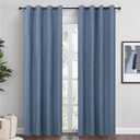 Blue Linen Blackout Curtains 96 Inch Length 2 Panels Set for Bedroom Living Room Grommet 100% Black Out Linen Drapes Room Darkening Window Curtains 96 Inches Long Stone Blue