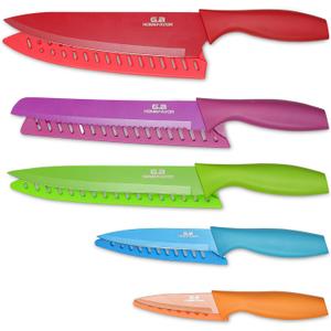 G.a HOMEFAVOR Knife Set, 5-piece Colored Knife Set Nonstick Coated with 5 Knife Sheath Covers G.a HOMEFAVOR Knife Set, 5-piece Colored Knife Set Nonstick Coated with 5 Knife Sheath Covers