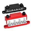 Power Distribution Block 12V 250A Bus Bar 4 x 5/16" Stud Marine, 6 x #8 Screws Terminals Block (Pair - Red & Black)