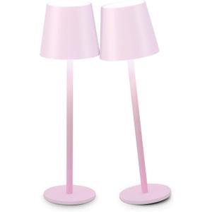2Pack Cordless Table Lamp, 5200mAh IP54 Waterproof Rechargeable Battery Desk Lamp, 3 Color Stepless Dimming Up, Battery Operated Lamp for Kitchen/Bedside/Outdoor/Restaurant (Light Pink)