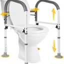 Vaunn Medical Adjustable Toilet Safety Rail for Seniors, Foldable Toilet Safety Frame for Elderly Adults, Bathroom Grab Bar Handle, Toilet Handle for Elderly & Disabled, Free-Standing (Gray)