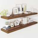 Vivelove Wide Floating Shelves for Wall 12 Inch Deep, 47.2" X 12" X 2" Floating Shelf, 2 Inch Thick Shelf for Living Room Bathroom Bedroom Kitchen Book Room, Rustic Farmhouse Decor Set of 2, Walnut