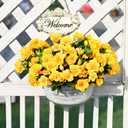 Waipfaru 4 Large Bundles Artificial Fake Flowers Plants for Fall Outdoor Outside Decor, Faux Silk Yellow Camellia UV Resistant Realistic for Planter Front Door Porch Patio Balcony Decoration