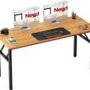 Need Office Computer Desk - 54.3L Sturdy and Heavy Duty Folding Laptop Table, Writing Table Home Office Desk, No Assembly Required Teak&Black