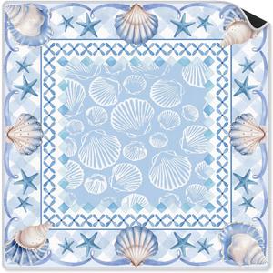Blue Seashell Starfish Coastal Mahjong Mat 31.5 x 31.5 Inch, Preppy Beach Summer Non-Slip Noise Reduction Mahjong Table Mat for American Mah Jong Poker Card Board Games Dominoes
