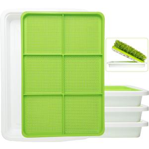 3-Pack Seed Sprouter Tray BPA Free PP Soil-Free Big Capacity Healthy Wheatgrass Grower Sprouting Container Kit (3Packs,Green Mesh Tray with 6 Zone,White Bottom Tray) (3packs Without Lids)