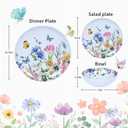 12 Piece Melamine Dinnerware Sets - Plates And Bowls Sets Floral Dinnerware Sets- Spring Camping Dishs Indoor Outdoor Use,Flowers And Butterflies Pattern