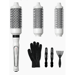 K&K 3 in 1 Thermal Brush Set, Ceramic Hot Brush, Fast Heating Curling Wand for Short, Medium & Long Hair, 5 Temperature Adjustment, Dual Voltage