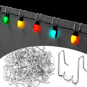 100 Pcs Gutter Light Hooks Outdoor Metal Gutter Clips Orkscrew Shaped Hanging String Lights Hooks for Christmas Halloween Decoration