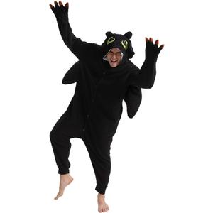 dressfan Animal Dragon Onesie Costume Halloween Cosplay Costume Christmas Pajamas for Unisex Adults Teens Black&White