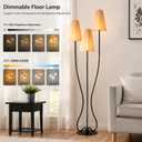Dimmable Sculptural Vintage Floor Lamp, 3-Light Standing Lamps with Curved Iron Base & Octagonal Linen Shades, Statement Lighting for Living Room, Bedroom, Studio (Remote-Natural Linen Shade)
