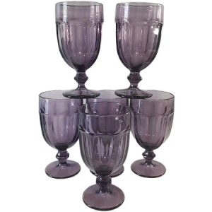 G Vintage Purple Glass Goblets Set of 6 Stemware 10 oz Embossed with Diamond Pattern Colored Vintage Glassware for Party, Thanksgiving, Anniversary, Christmas and Wedding Gifts
