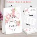 Advice for the Parents to Be Sign, Baby Shower Advice Cards, Pink Bow Baby Shower Decorations, Event Party Table Centerpiece Decor, Neutral Gender Reveal Decorations, 1 Sign and 50 Cards,10