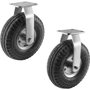 RRQ 10 Inch Caster Wheels, Pneumatic Rigid Caster Wheels with Zinc Top Plate for Cart, Dolly, Trolley, Workbench and Wagon, All Terrain Casters, Black Rubber Wheels, 600 Lbs Total Capacity (2 Pack)