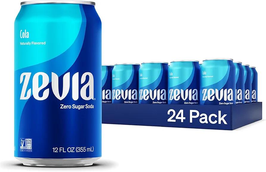 Zevia Zero Sugar Soda, Cola, 12 oz Cans (24-Pack) – Naturally Sweetened, Zero Calorie Sugar Free Soda - Non-GMO Project Verified, Gluten-Free, Vegan, Best By: 04-21-2027