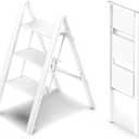 WOA WOA 3 Step Ladder, Foldable Step Stool, Aluminum Lightweight Ladder for Home Kitchen Closet, Anti-Slip Pedals, Ease of Folding, Portable, 300lbs Capacity - White