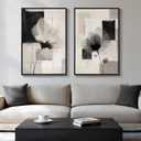 Large Framed Neutral Abstract Floral Wall Art, Set of 2 Black and Beige Modern Canvas Prints Paintings Artwork for Walls, Minimalist Pictures for Living Room, Dining Room, Bedroom Wall Decor 24x36 In, 24" W x 36" H x 2Pcs