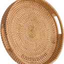 Round Rattan Serving Tray, Hand-Woven Tray with Handles, Ottoman Decorative Coffee Table Tray, Wicker Storage Basket for Tea, Fruit, Bread (Natural, 13.5")