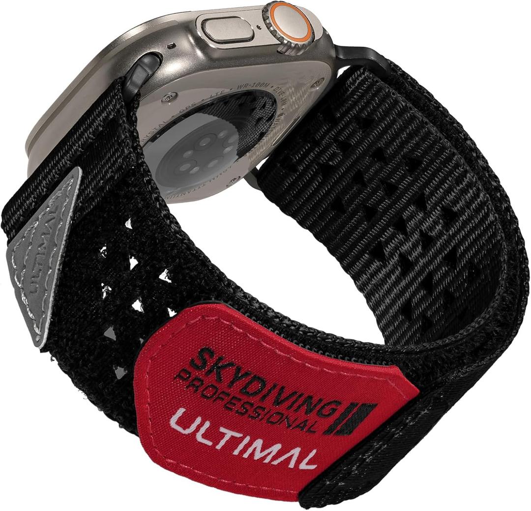 ULTIMAL Ultrawide for Apple Watch Band Ultra/Ultra2 49mm/46mm/45mm/44mm Ultra wide Sport Nylon Band for iWatch Series 10/9/8/7/6/5/4/SE/SE2 for Women Men Hollow Out Breathable watch band (49/46/45/44mm, Black)