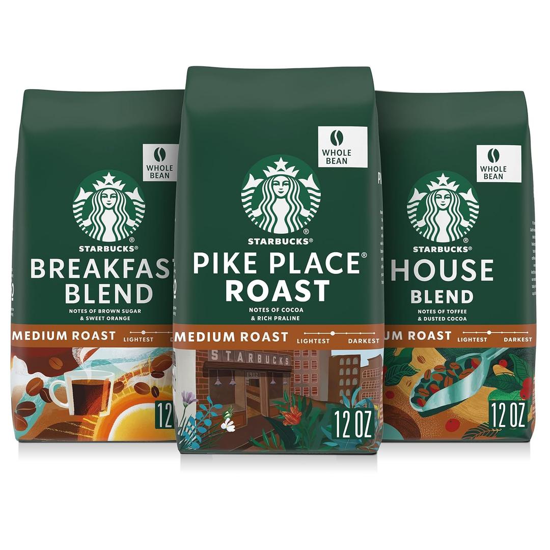 Starbucks Whole Coffee Beans, Medium Roast Hot or Iced Coffee, Variety Pack, Three 12 oz Bags (EXP 02/24/26)
