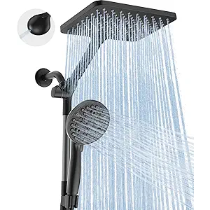 Dual Handheld Shower Head Combo, 2-in-1 Rain Shower Heads System Wide Rainfall Shower Head and 10 Modes High Pressure Hand Held Showerhead with Built-in Power Wash