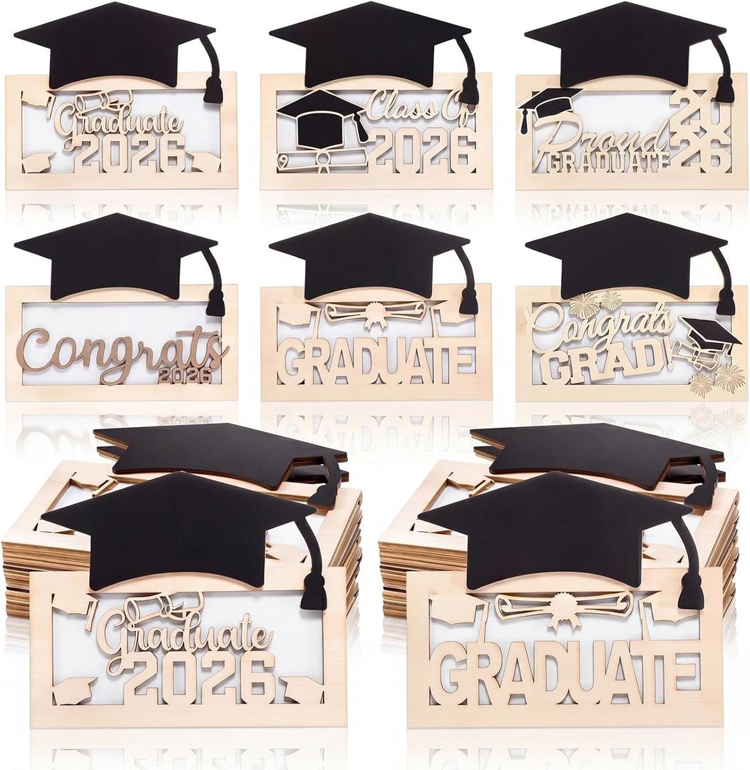Sanwuta 6 Pcs Class of 2026 Graduation Money Holder Wooden Graduation Money Envelope Box DIY Congrats Grad Wood Card Cash Holder Decor for 2026 Senior College High School Grads Party Favor
