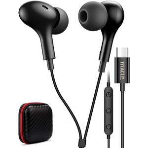 USB C Headphone for Samsung S23 FE S22 S21 S20 A53 A54 Wired Earbuds Magnetic in-Ear Type C Earphone with Microphone Volume Control Bass Stereo Noise Canceling for iPhone 15 Pro Max Pixel 6 6a 7a 8 5