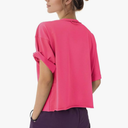 Women's Oversize Workout Crop Tops Short Sleeve Crewneck Drop Shoulder Boxy T Shirts Summer Casual Solid Basic Tees