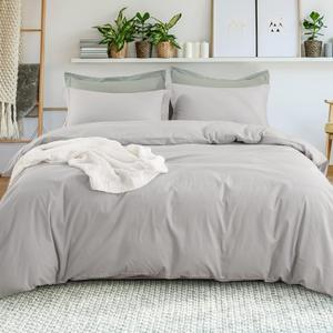 EMME Cotton Duvet Cover Twin - Soft, Breathable and Lightweight Queen Duvet Cover Set, 100% Washed Cooton, 3 Pieces Solid Color Bedding Sets, 1 Duvet Cover and 2 Pillowcases (Light Grey, Twin)