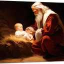 DOARTDO Nativity Canvas Print Wall Art Santa Claus and Baby Jesus Pictures Christmas Poster Wall Decor Christ Prints (16.00" x 24.00", Santa)
