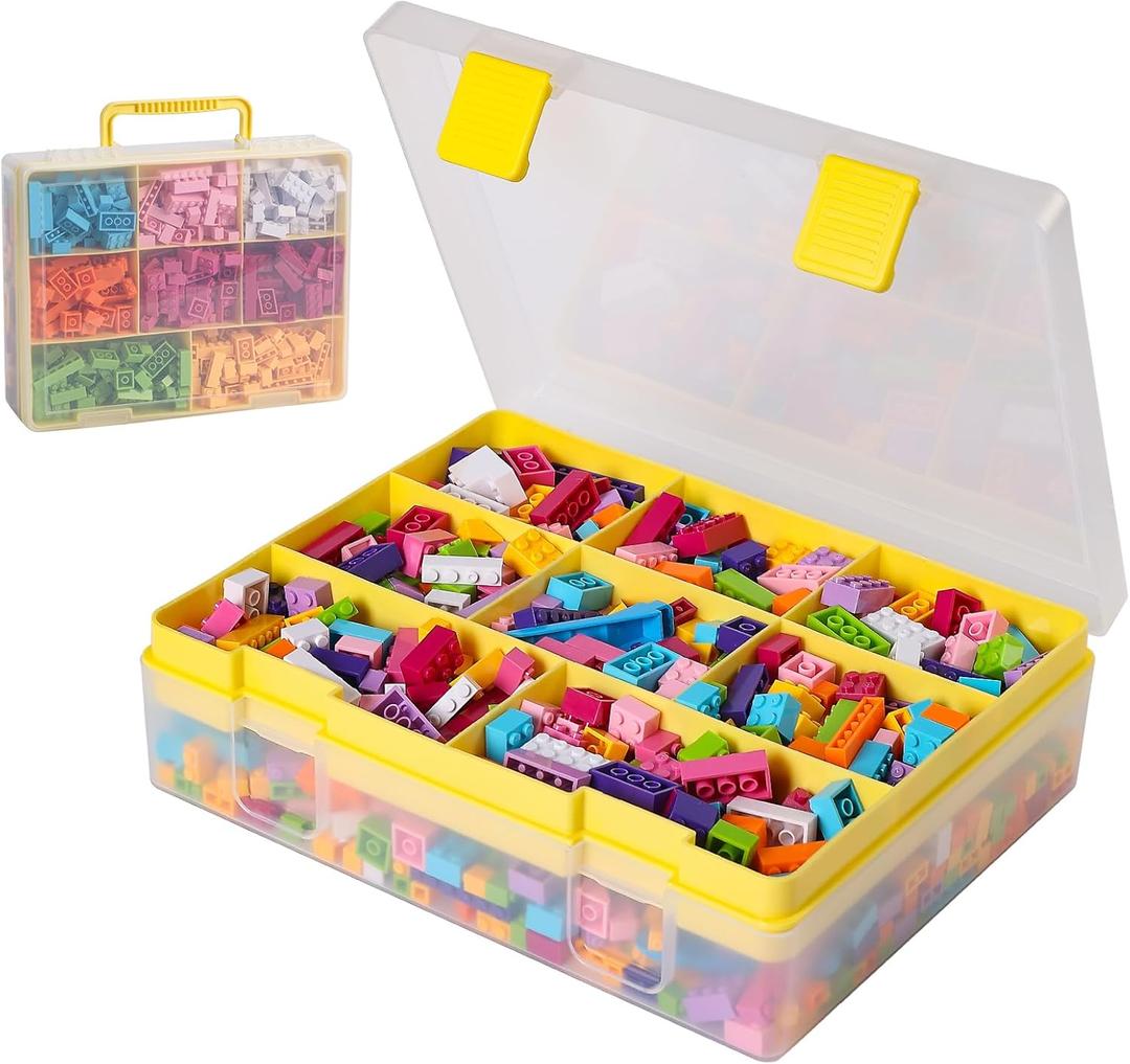Douorgan Toy Storage Organizer for Lego Stackable Organizer Bins Portable Organizer Containers Storage Box Plastic Case for Bead Bracelet Making DIY Jewelry Nail Charms (Yellow)