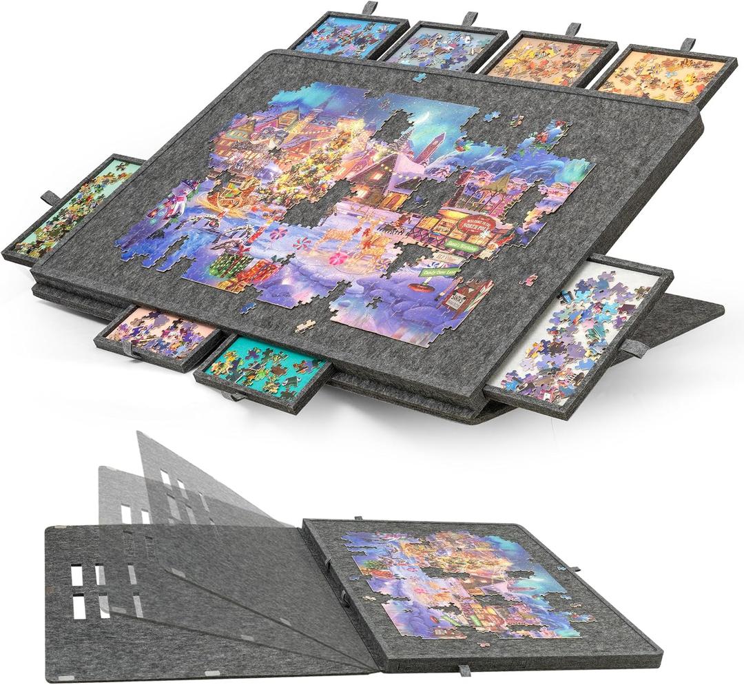 1500-Pc Tilting Puzzle Board with 8 Drawers & Cover, Adjustable Jigsaw Puzzle Table with Built-in Easel/Stand, Lightweight & Portable Boards with Storage for Adults, with 3 Angle Adjustments, 37 × 25.6 × 1.9 inches