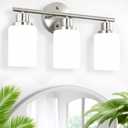3-Light Bathroom Light Fixtures, Vanity Lights for Mirror with Textured Milky White Glass Shade, Modern Kitchen Light Fixtures Wall Sconce Light - E26 Base - Brushed Nickel