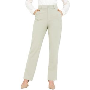 Bamans Dress Pants Women Work Business Pants Tummy Control Office Straight Leg Trousers High Waisted Ladies Slacks (Medium, Stone)