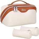 Travel Makeup Bag for Women Organizer: 3 Set Large Capacity Cosmetic Bags - Toiletry Bag with Divider, Beige