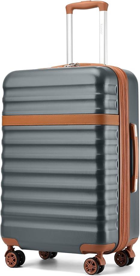 Kono Medium Sized Checked Luggage, 24 Inch Expandable with Spinner Wheels, TSA Lock, ABS + PC Lightweight Travel Suitcase with Larger Capacity and Lighter Weight, Grey Brown