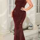 ZOMVA Plus Size One Shoulder Formal Evening Gowns Sparkly Mermaid Maxi Dress for Wedding Guest Cocktail Evening Party (XXXL)