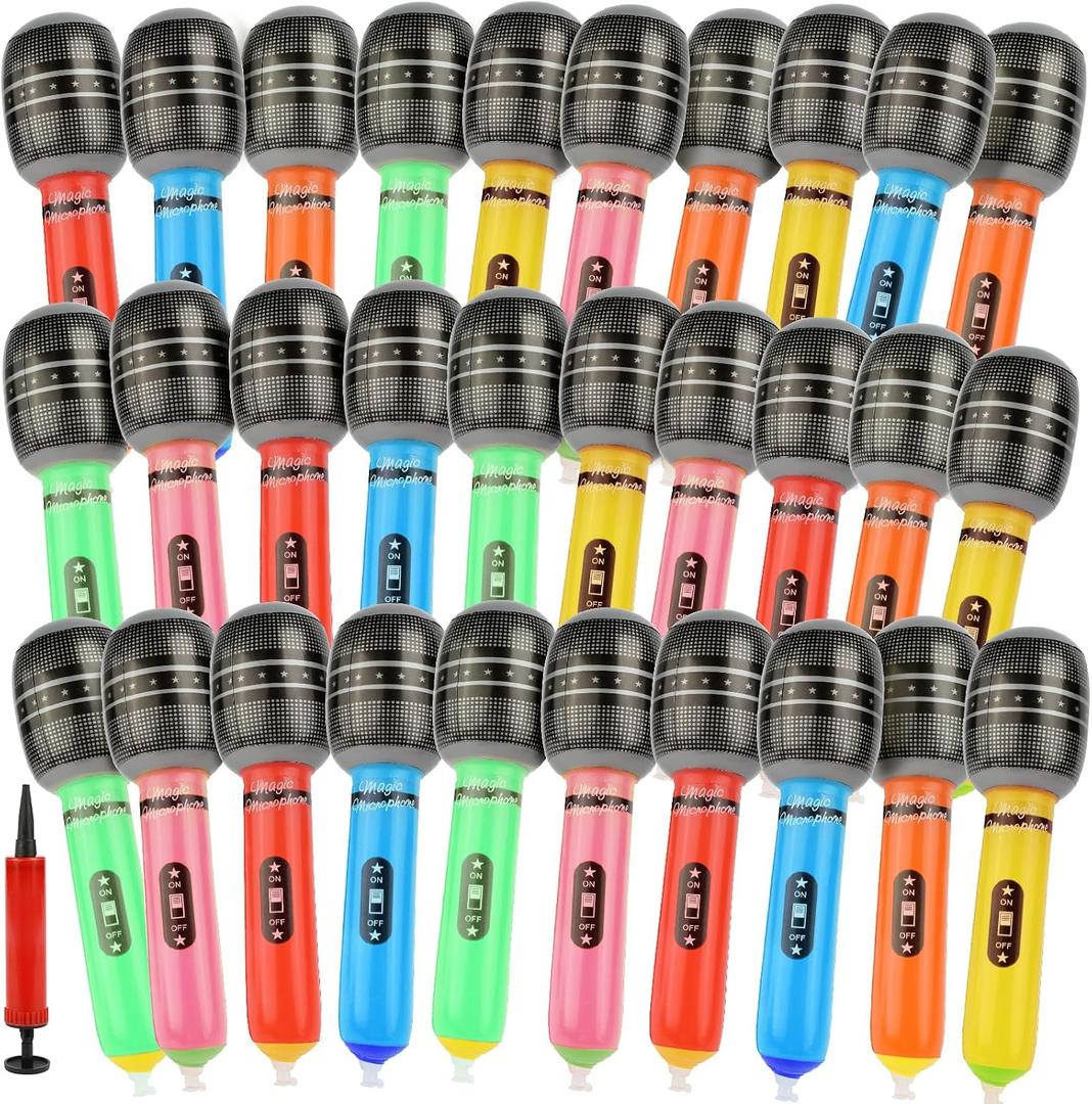 30 Pack Inflatable Microphones in Assorted Colors for Adults