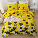 Caressma Farmhouse Yellow Queen Size Comforter Set 3 Pieces Bedding Set with Black Heart All Season Fluffy Soft Lightweight(1 Comforter & 2 Pillowshams)