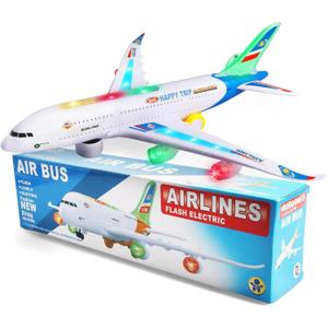 Airplane Toy with Bump and Go, Kids Airplane Toys Flashing Lights and Sound, Realistic Model Plane for Boys and Girls Ages 3-12, Birthday Gifts (Blue)