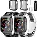 Stainless Steel Band and Case Compatible With Apple Watch Iwatch Ultra Series 11 10 9 8 7 6 5 4 3 2 1 SE 42/44/45mm (Series1-9,SE 1/2/3),Men Women Classic Classy Metal Business