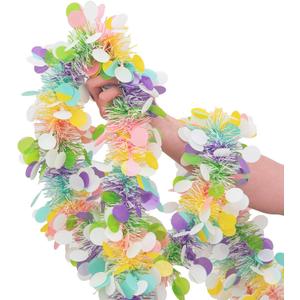 33FT Easter Tinsel Garland Colorful Metallic Twist Foil Tinsel Garland with Confetti Spring Hanging Garland for Easter Party Door Tree Indoor Outdoor Decoration