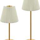 1 Pack Cordless Table Lamps Rechargeable, 2 Adjustable Height Flaxen Fabric Pleated Lamp, 5200mAh Battery Operated, 3 Colors Smooth Dimming, Portable LED Table Lamp for Dining, Bedroom, Outdoor