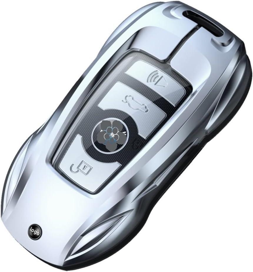 IUIU Metal Silver Key Fob Cover, Key Case Protector Compatible with BMW 1 3 5 7 Series, X1 X2 X3 X4 X5 X6 (B Style)