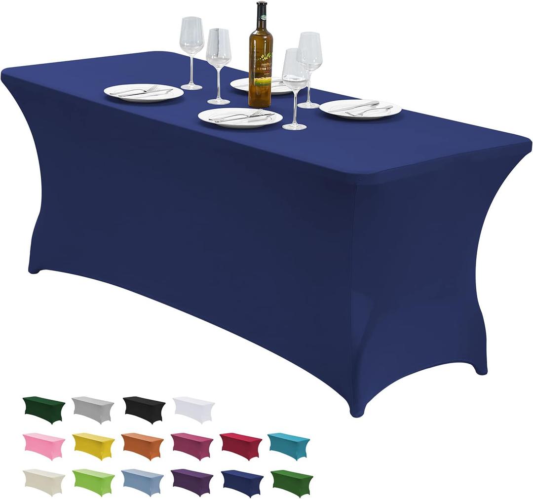 CWK 6FT Waterproof Stretch Spandex Table Cover for Rectangular Tables - Elastic Fitted Tablecloth for Folding Tables,Wrinkle Resistant Table Cloth for Parties, Weddings, Banquets & Events (Blue), 96" x 30"