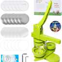 Button Maker Machine, Pin Maker Machine Kit (3rd Gen) Installation-Free DIY, Badge Maker Button Press Machine with Free Button Parts&Circle Cutter&Wrench Gadget (Green, 58mm(2.25in))