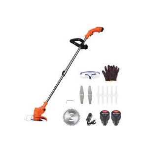 Electric Lawn Mower, Weed Eater, Electric Weed Mower Cordless Trimmer, Telescopic Rod Home Weed Eater Cutter, Rechargeable Handheld Lawn Mower with 2 Batteries (Orange)